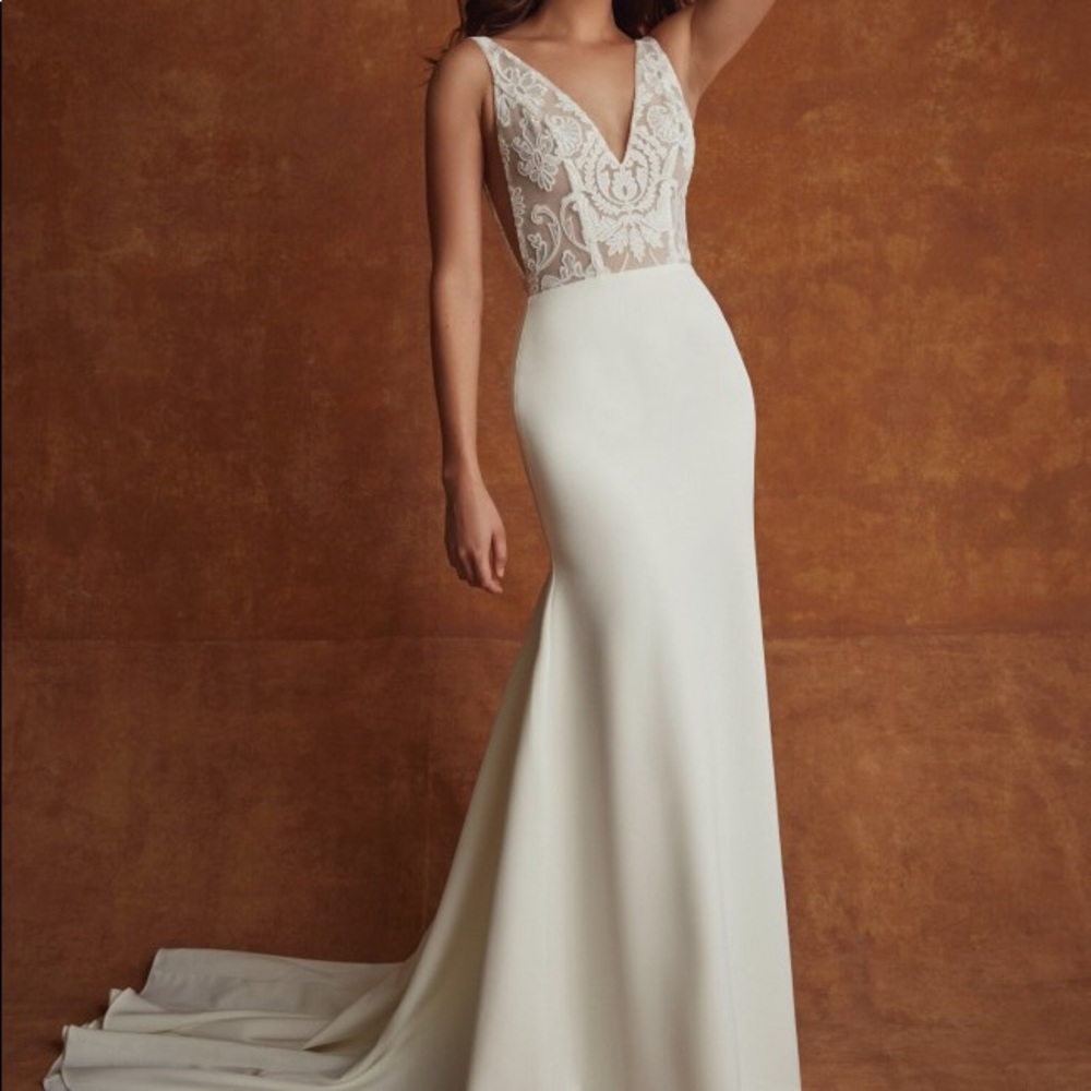Sarah Seven Easton Lace Top Wedding Dress